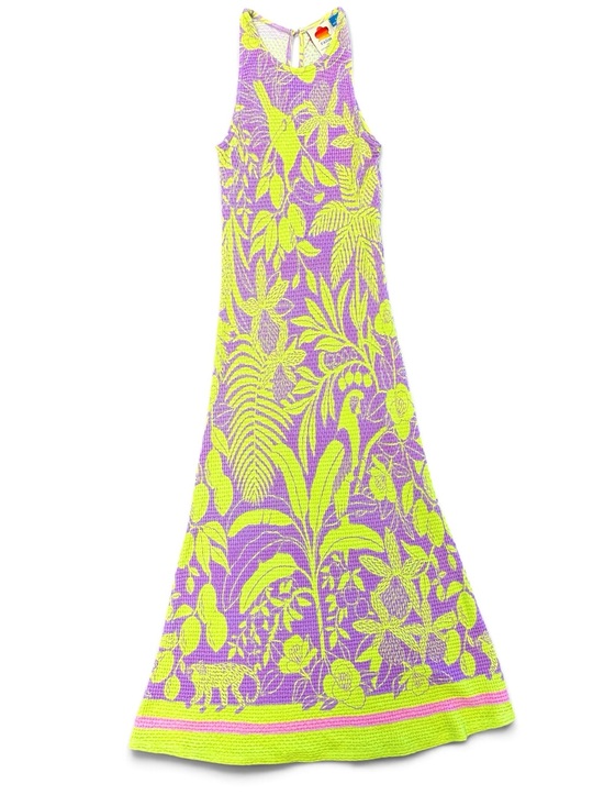 FARM Rio Dresses & Skirts - FARM Rio Women’s Neon Yellow & Lavender Floral Knit Dress